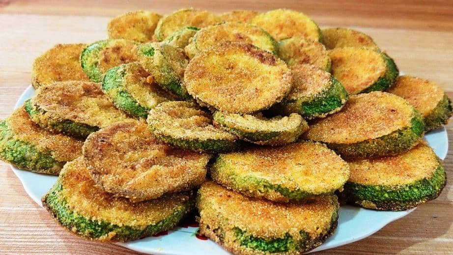 Fried zucchini in sesame flour breading