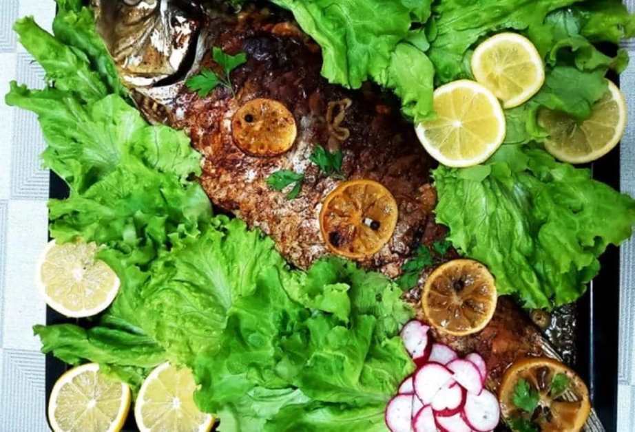 Carp stuffed with walnuts and onions