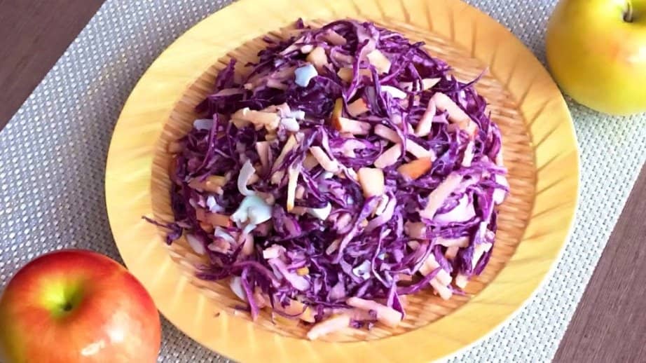Diet red cabbage and apple salad with pumpkin seed oil